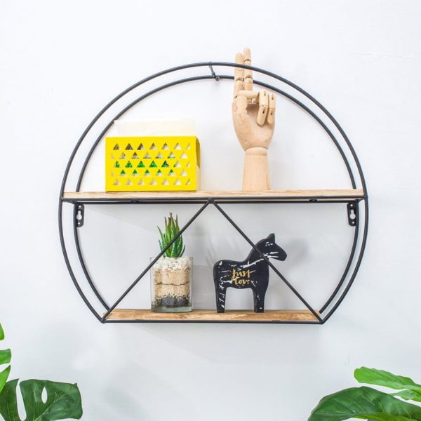 Repisa Circular Metálica con Repisas de Madera