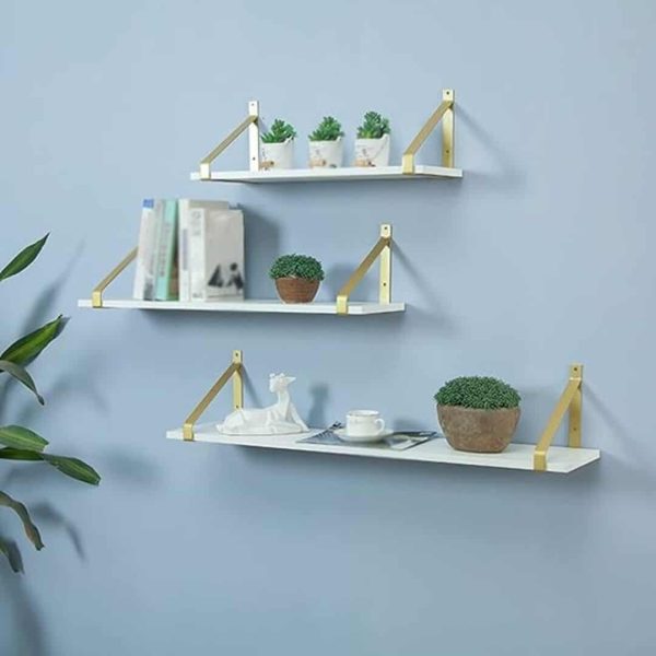 Set de Repisas Flotantes Blancas con Soporte Dorado